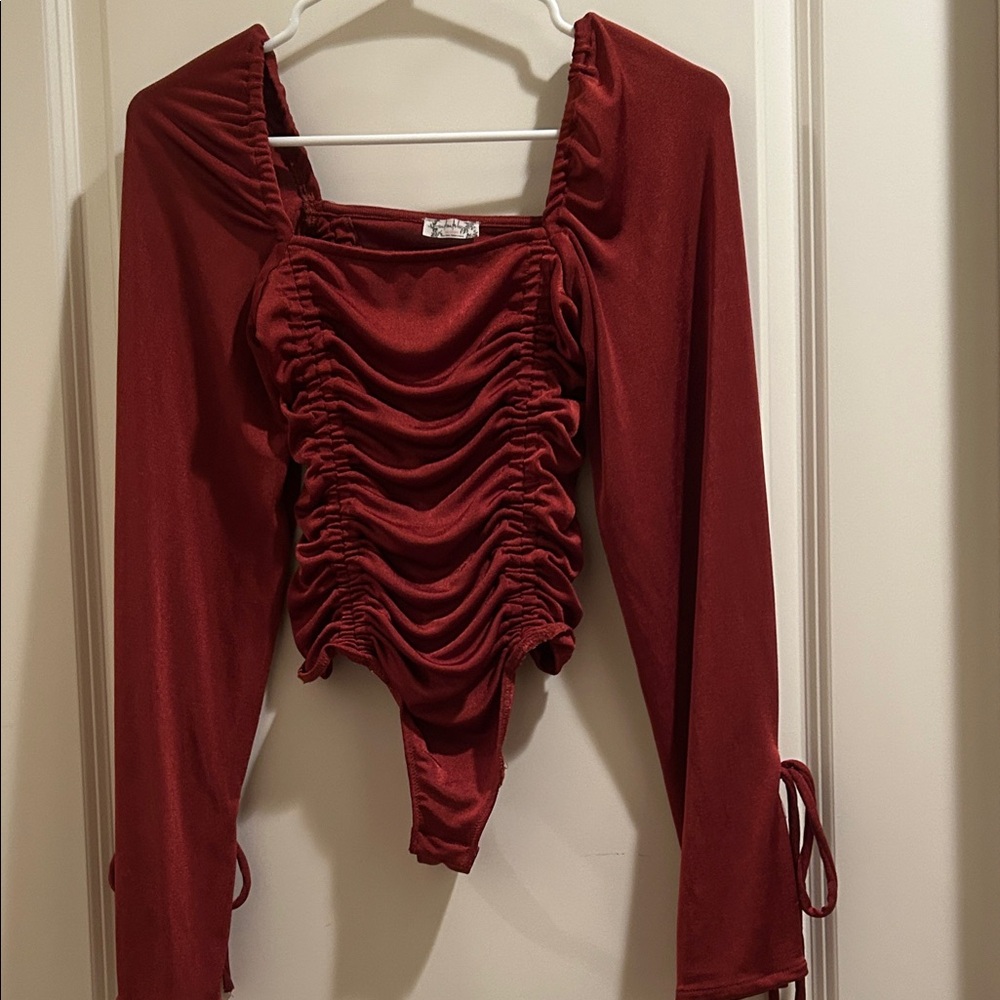 Free People Intimately Ruched Draped Long Sleeve Bodysuit snap closure size XS